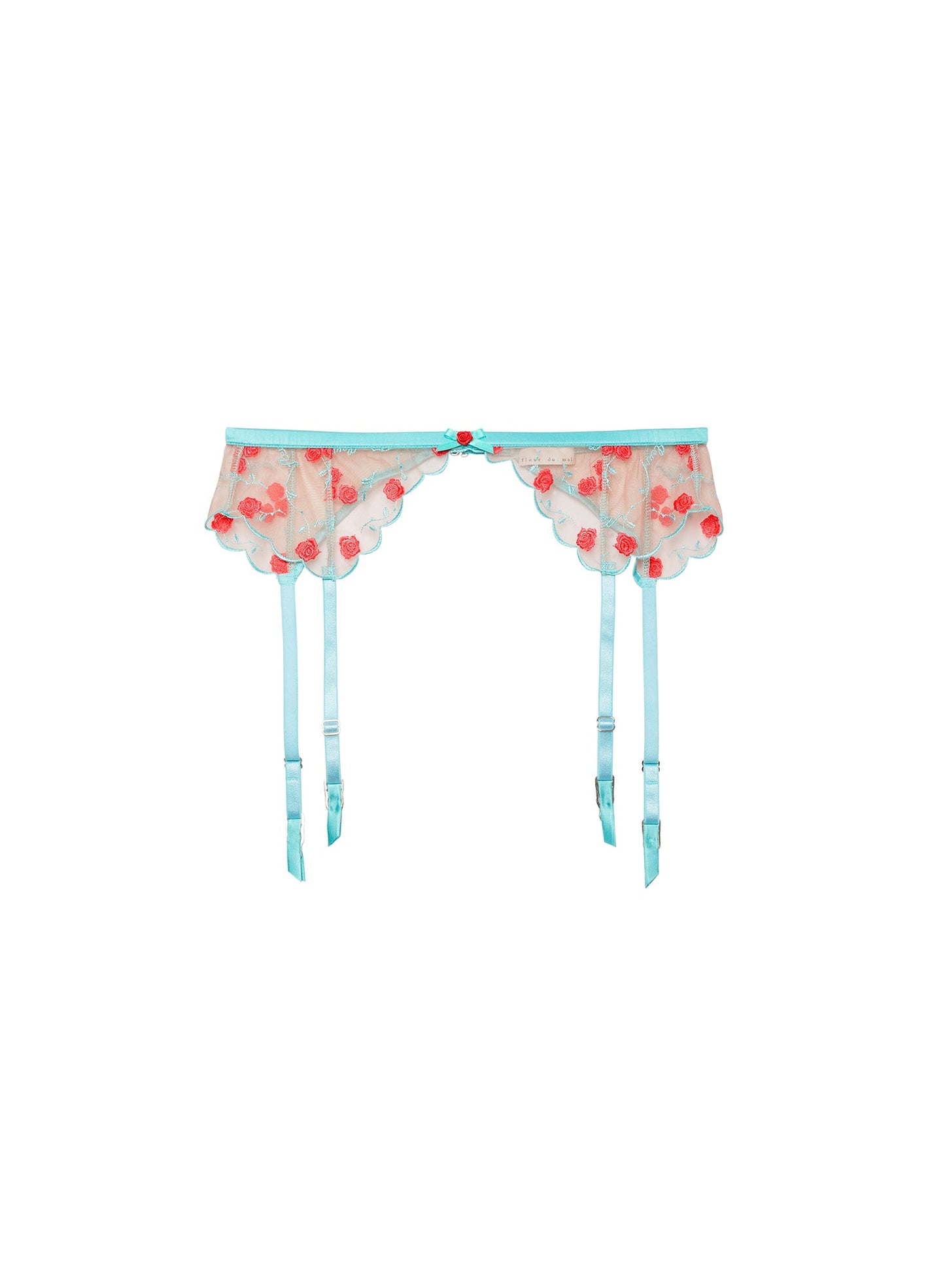 Fleur du Mal Mint Rose & Vine Embroidery Garter Belt