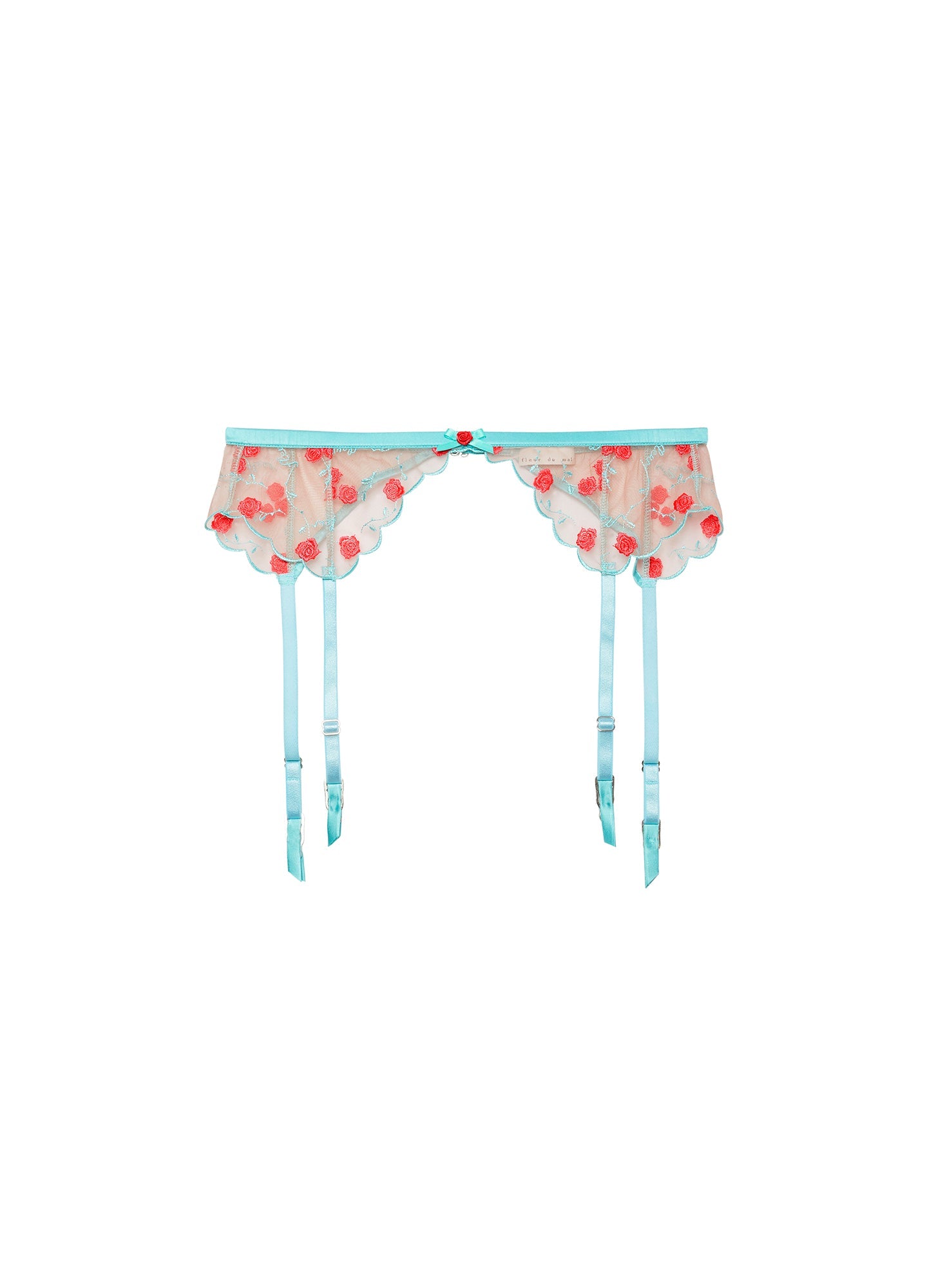 Fleur du Mal Mint Rose & Vine Embroidery Garter Belt