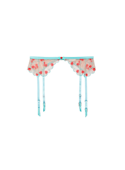 Fleur du Mal Mint Rose & Vine Embroidery Garter Belt