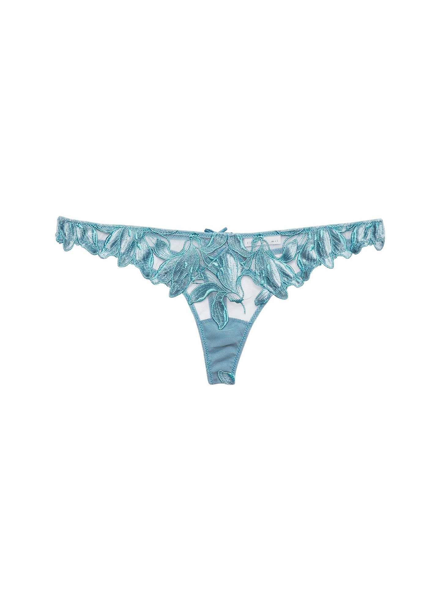 Fleur du Mal Velvet Icy Teal Lily Embroidery Hipster Thong