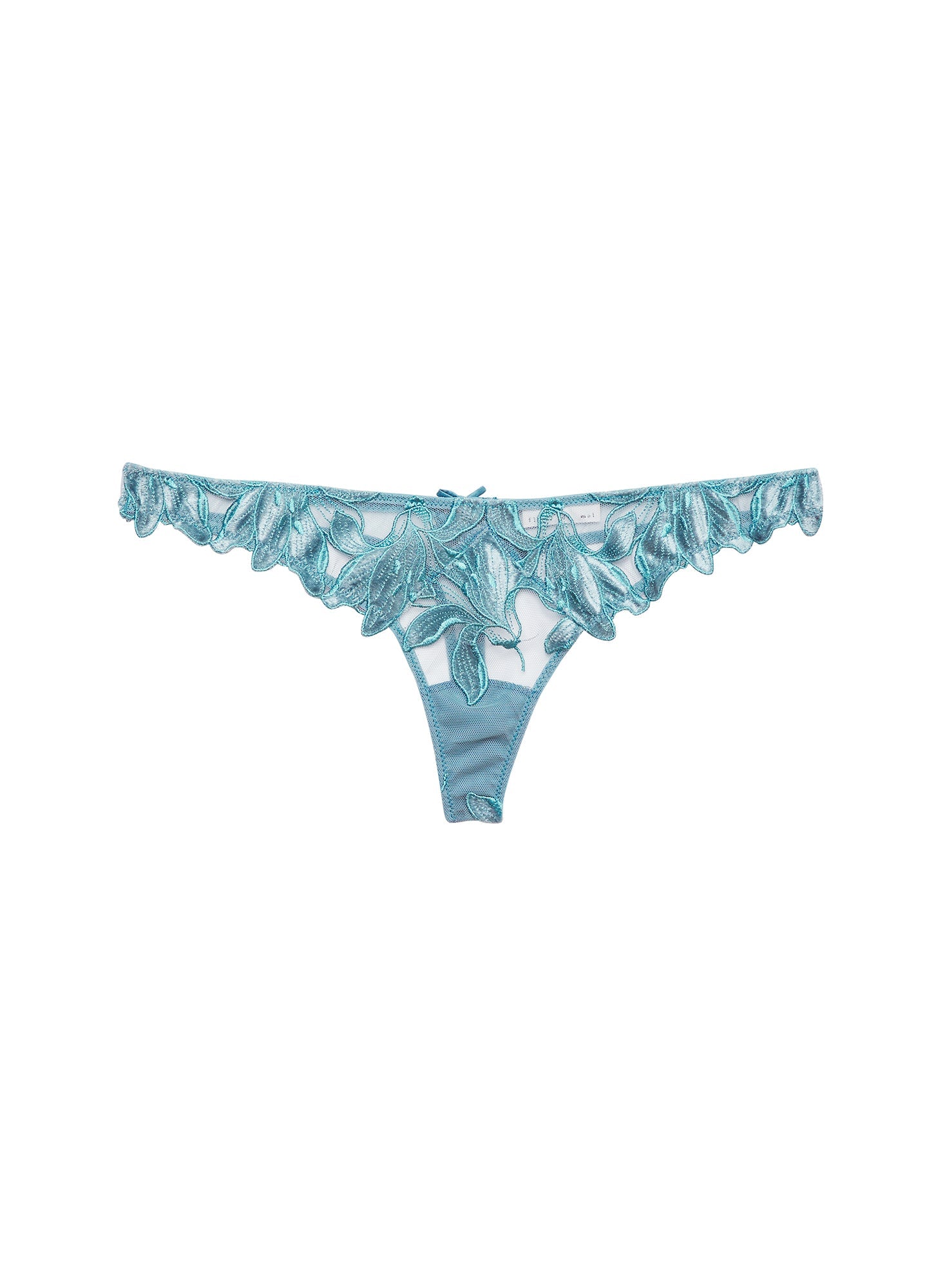 Fleur du Mal Velvet Icy Teal Lily Embroidery Hipster Thong