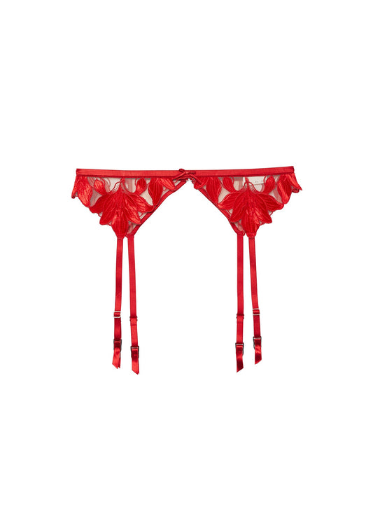 Fleur du Mal Red Lily Embroidery Garter Belt