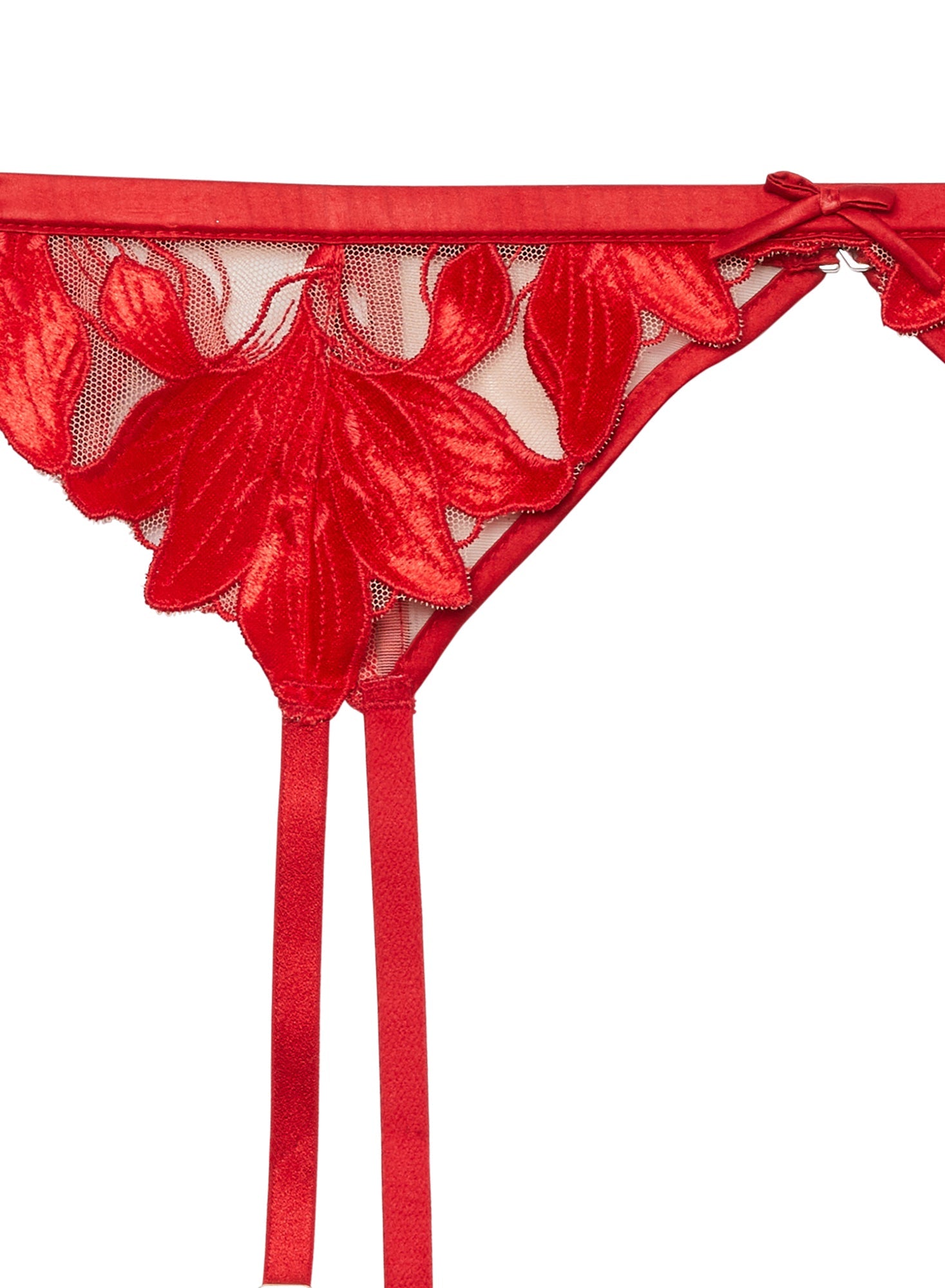 Fleur du Mal Red Lily Embroidery Garter Belt