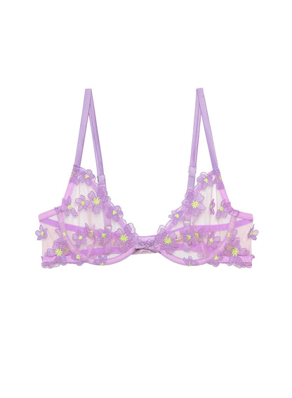 Fleur du Mal Lavender Petal Embroidery Demi Bra