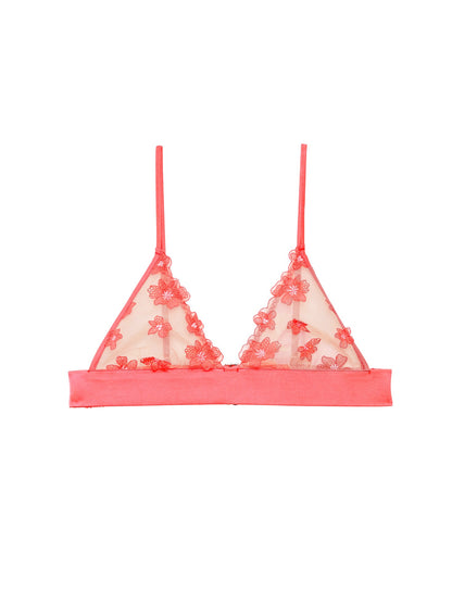 Fleur du Mal Neon Pink Petal Embroidery Triangle Bralette
