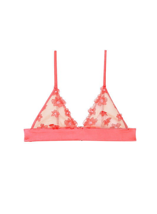 Fleur du Mal Neon Pink Petal Embroidery Triangle Bralette
