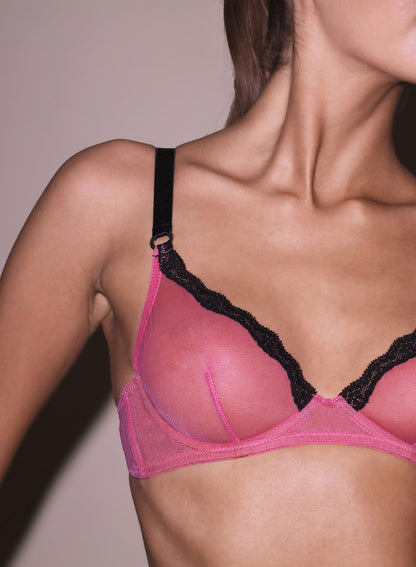 Fleur du Mal Pretty Pink Sheer Tulle Demi Bra