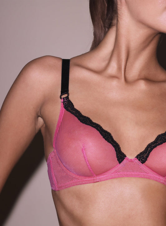 Fleur du Mal Pretty Pink Sheer Tulle Demi Bra