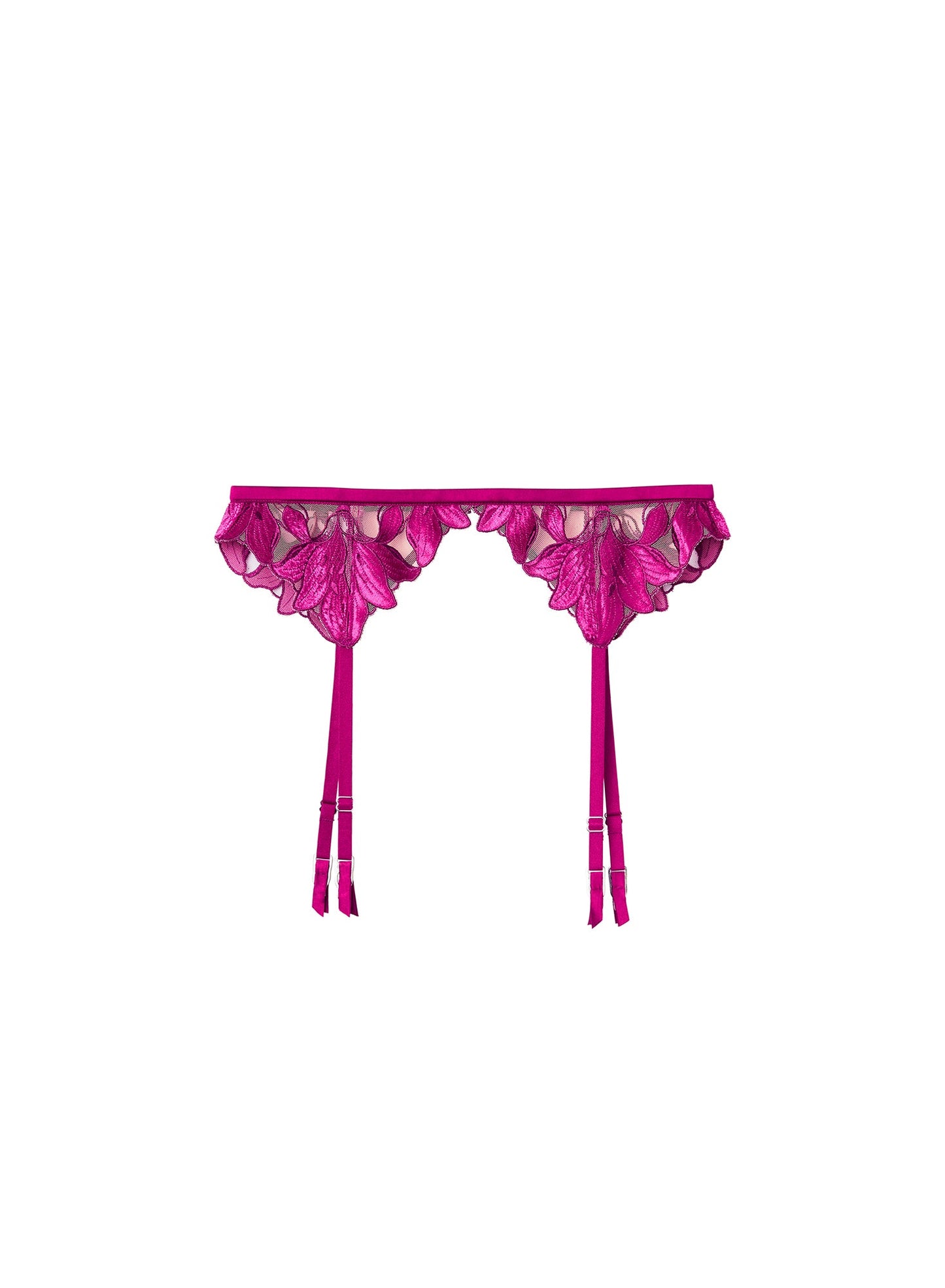Fleur du Mal Magenta Lily Embroidery Garter Belt