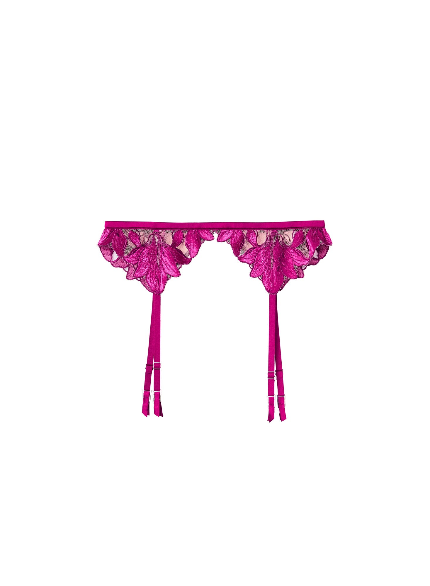 Fleur du Mal Magenta Lily Embroidery Garter Belt
