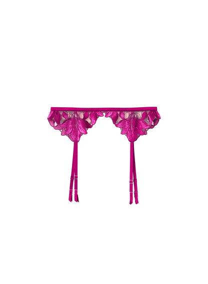Fleur du Mal Magenta Lily Embroidery Garter Belt