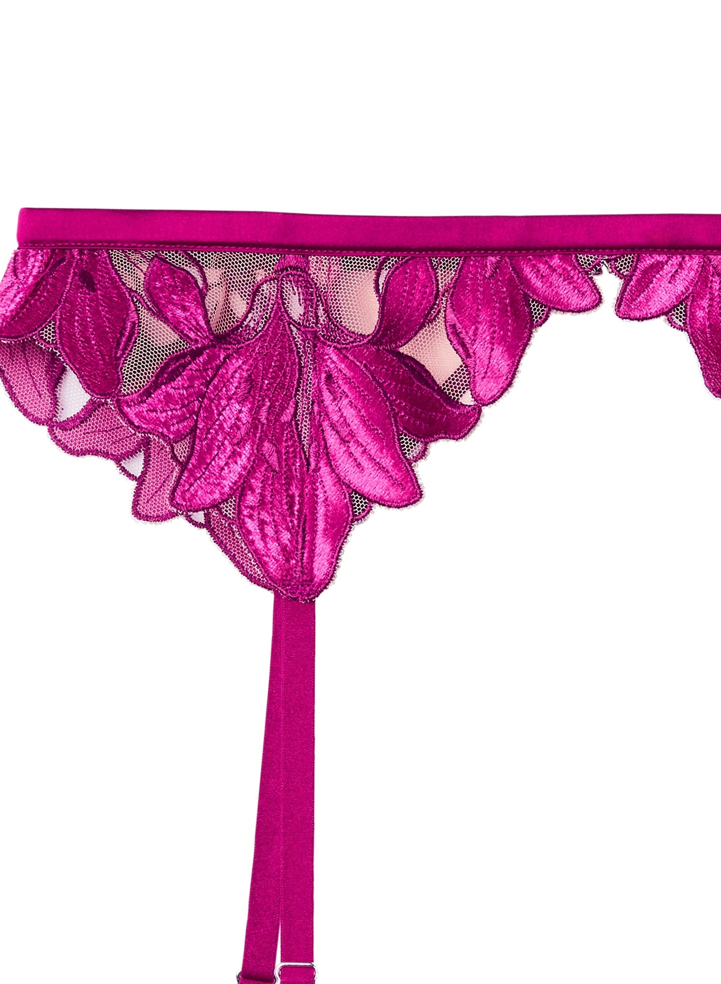 Fleur du Mal Magenta Lily Embroidery Garter Belt