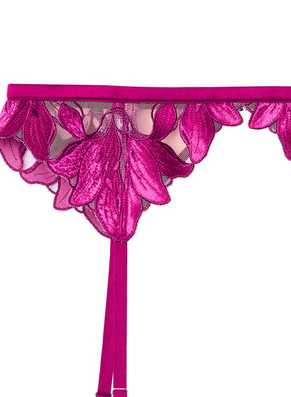 Fleur du Mal Magenta Lily Embroidery Garter Belt