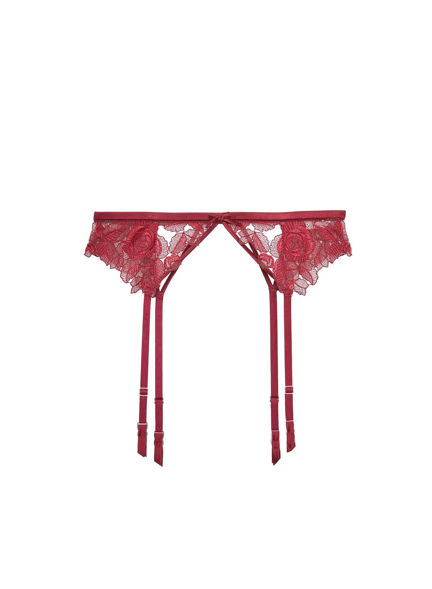 Fleur du Mal Deep Red Rose Embroidery Garter
