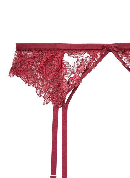 Fleur du Mal Deep Red Rose Embroidery Garter