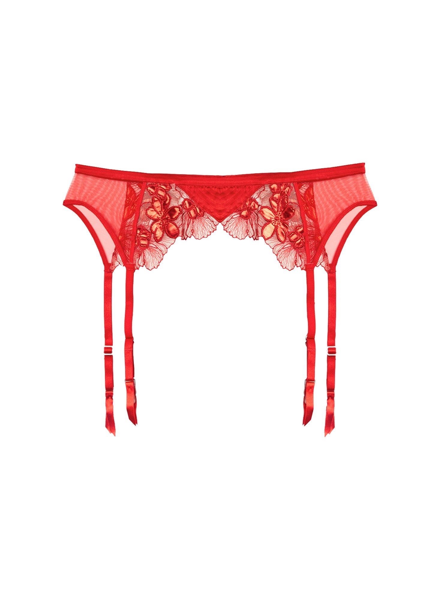Fleur du Mal Red Violet Embroidered Garter Belt