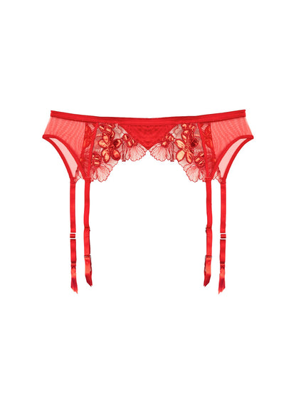 Fleur du Mal Red Violet Embroidered Garter Belt