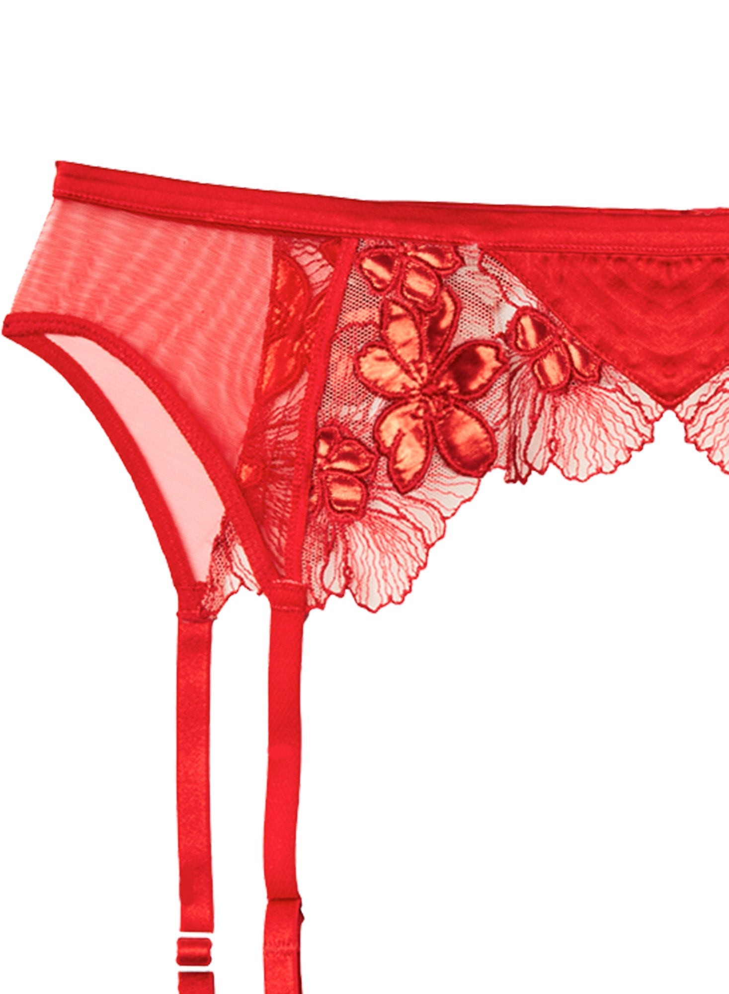 Fleur du Mal Red Violet Embroidered Garter Belt