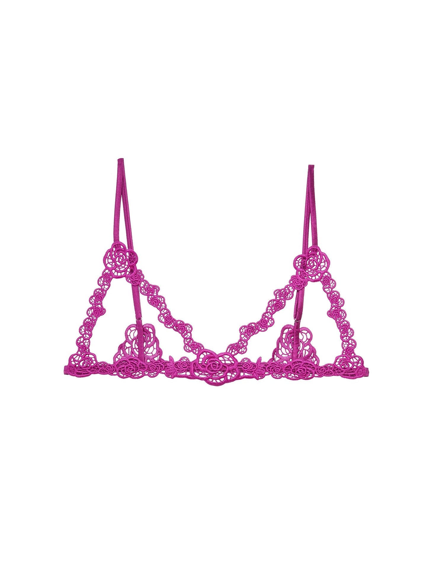 Fleur du Mal Deep Pink Fleur Guipure Ouvert Bralette