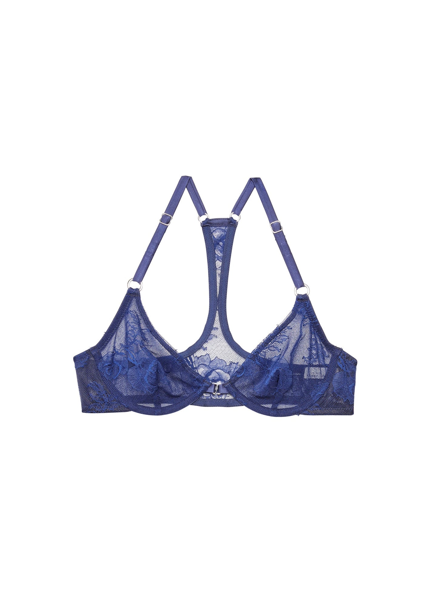 Fleur du Mal Navy Bouquet Lace Racerback Demi Bra