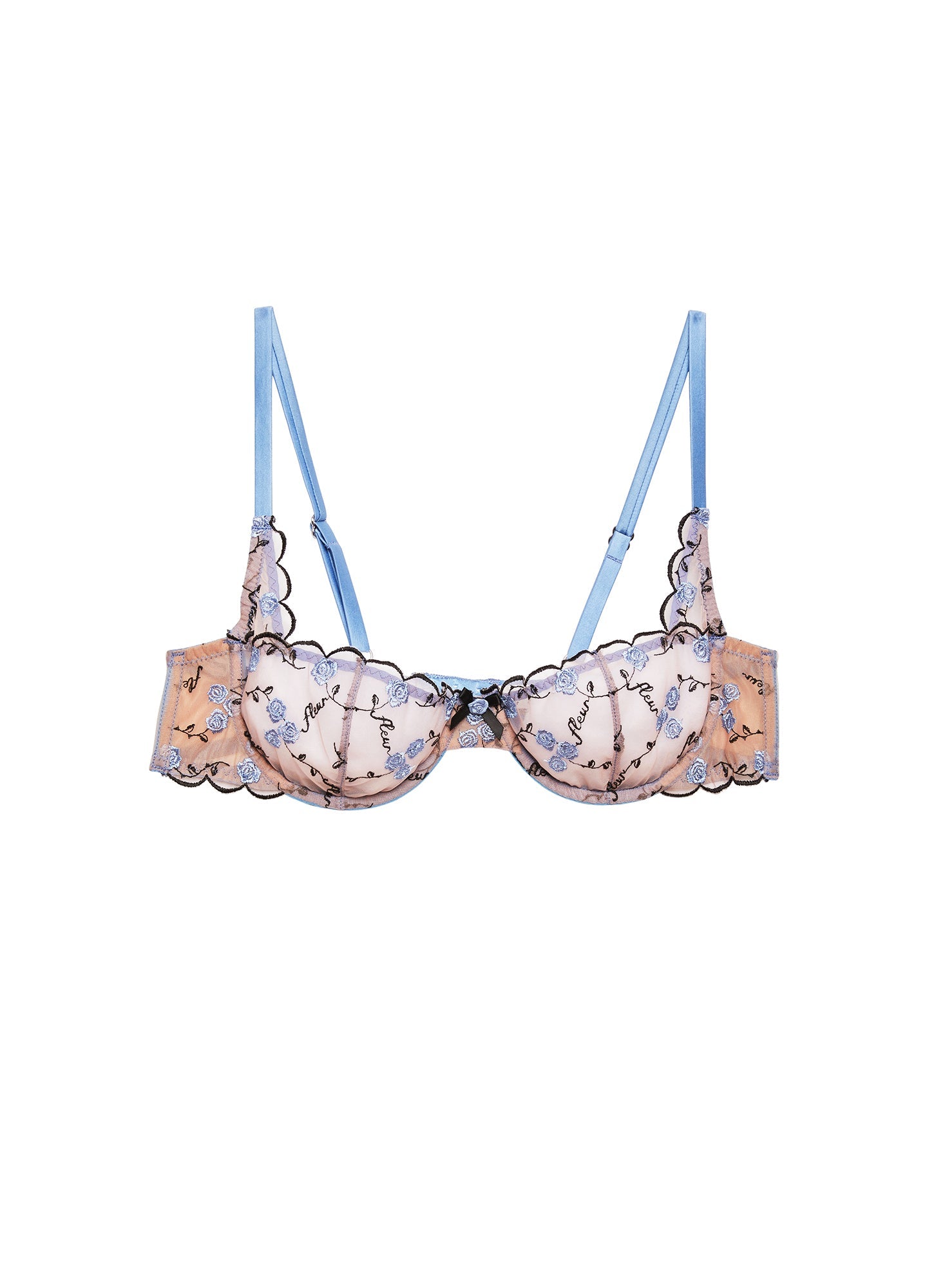 Fleur du Mal Light Blue Rose & Vine Embroidery Balconette Bra