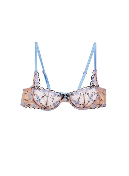 Fleur du Mal Light Blue Rose & Vine Embroidery Balconette Bra