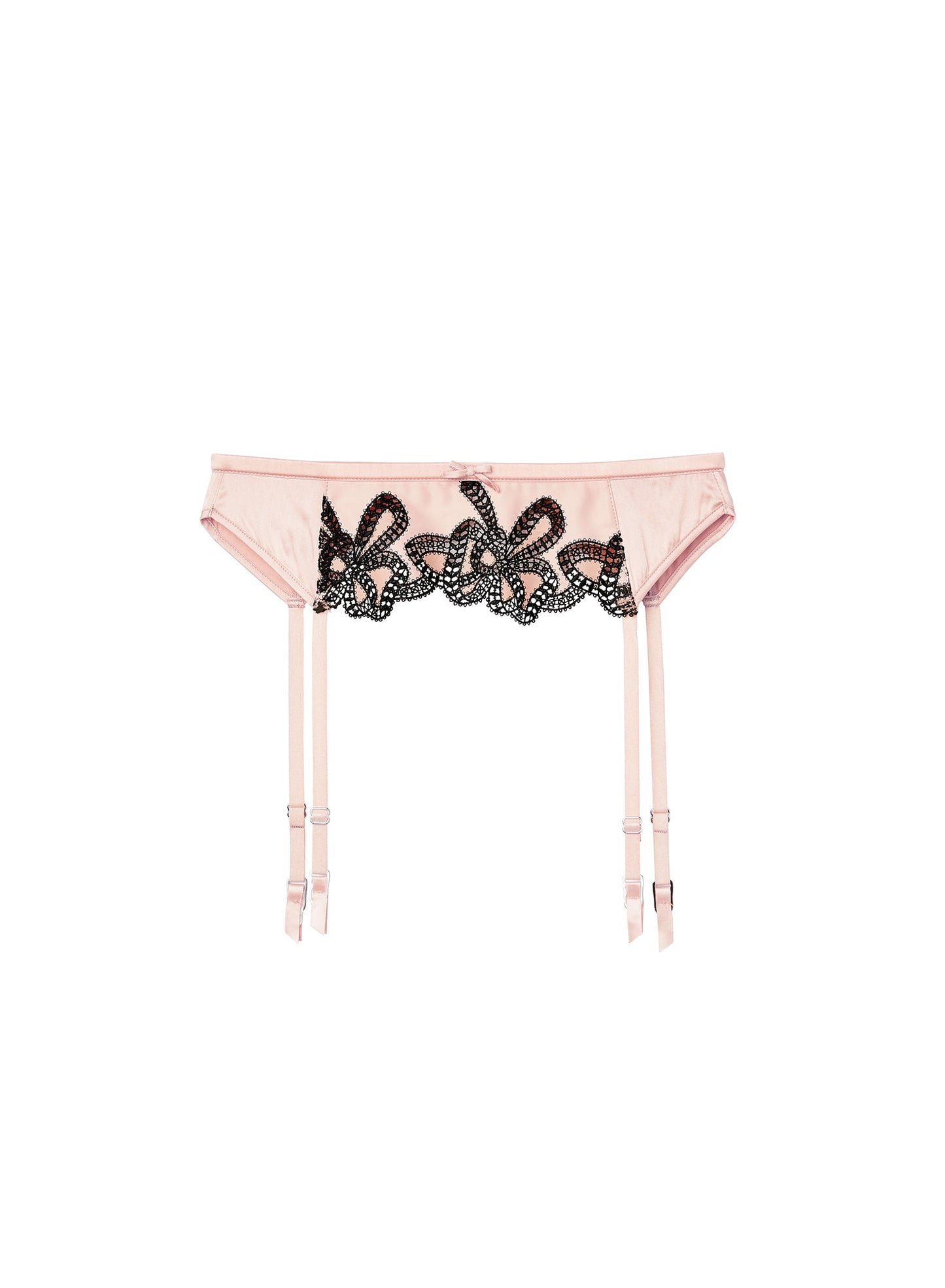 Fleur du Mal Light Pink & Black Bow Guipure Embroidery Garter