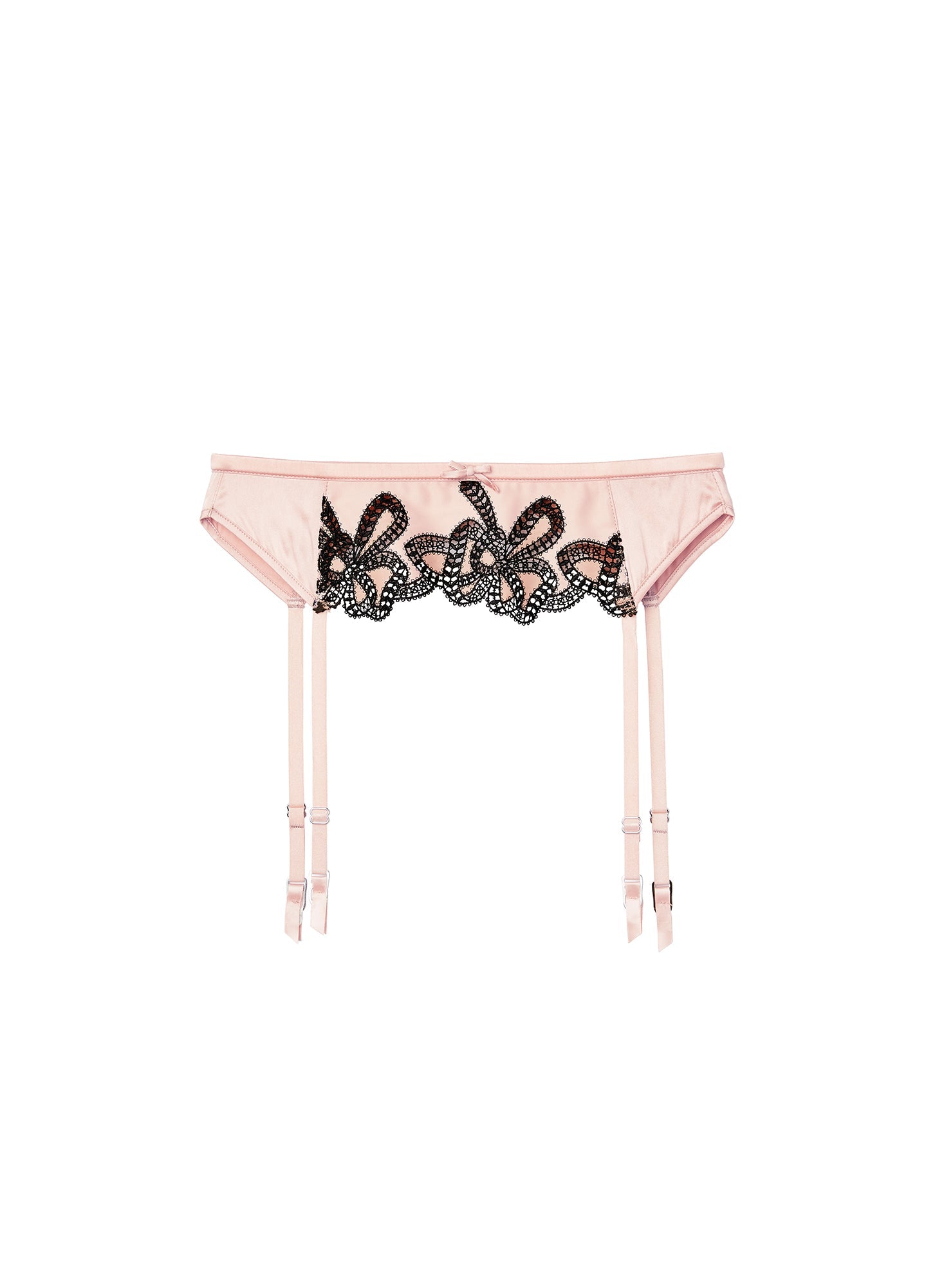 Fleur du Mal Light Pink & Black Bow Guipure Embroidery Garter