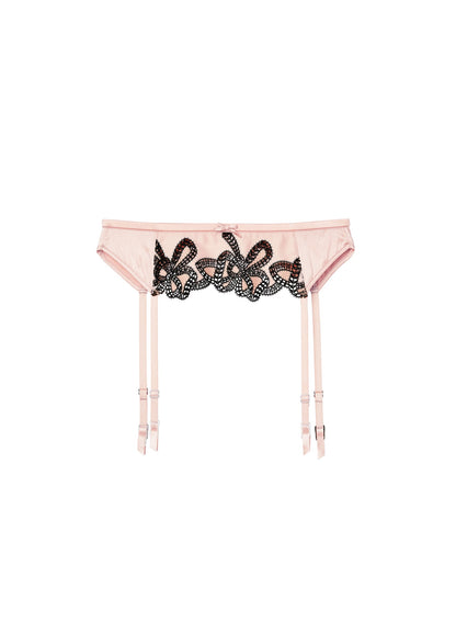 Fleur du Mal Light Pink & Black Bow Guipure Embroidery Garter