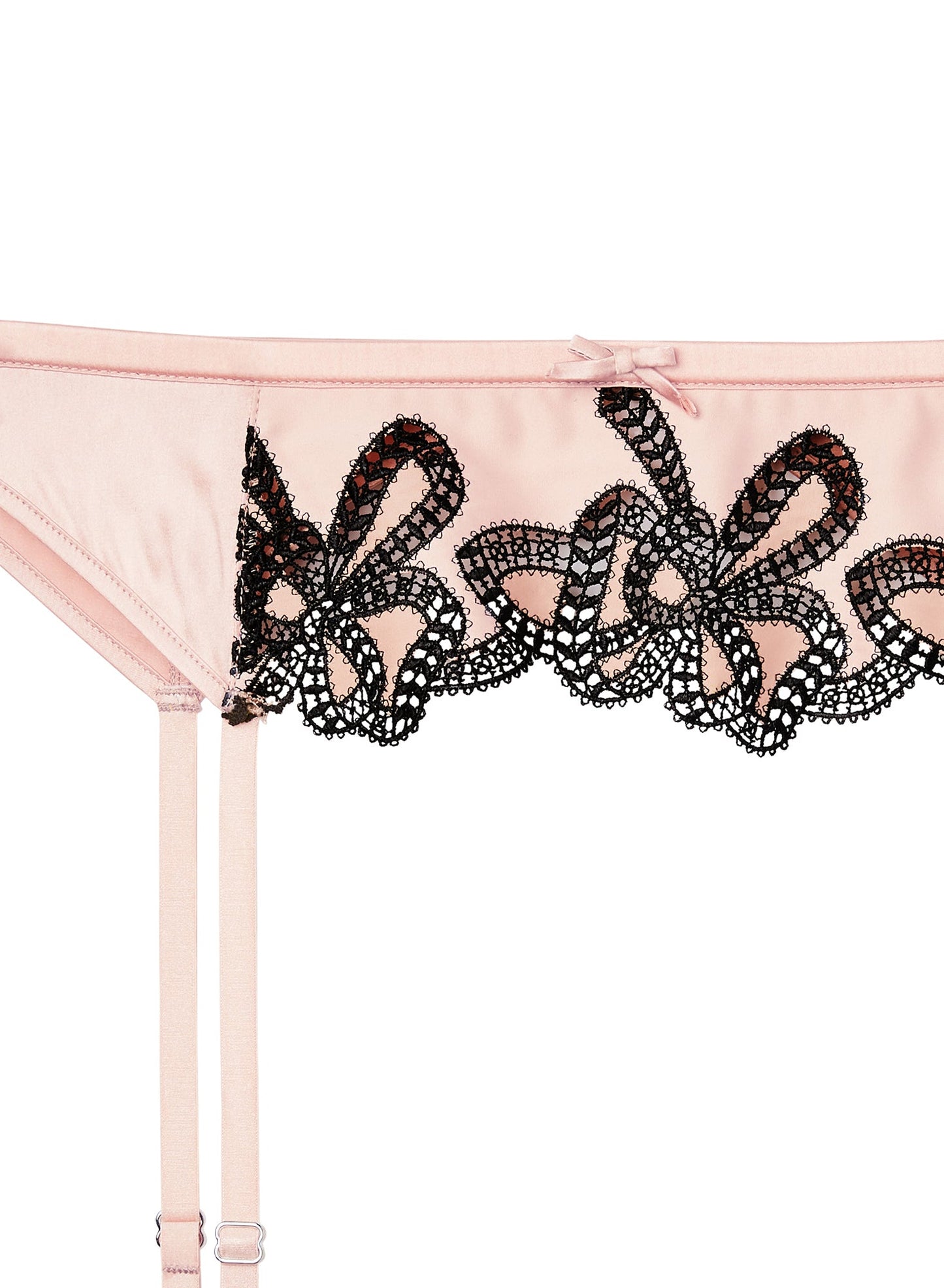 Fleur du Mal Light Pink & Black Bow Guipure Embroidery Garter