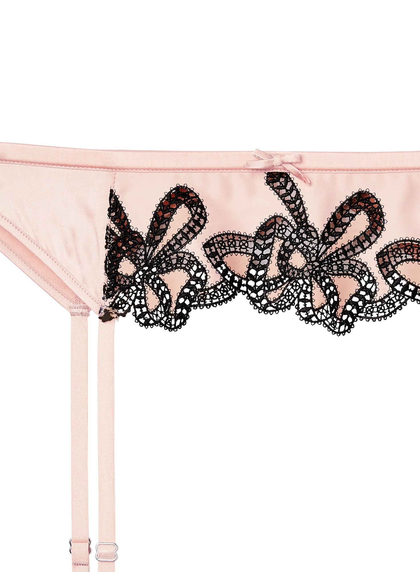 Fleur du Mal Light Pink & Black Bow Guipure Embroidery Garter