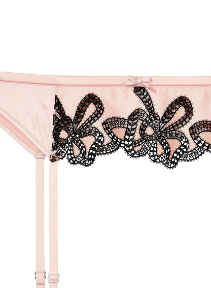Fleur du Mal Light Pink & Black Bow Guipure Embroidery Garter