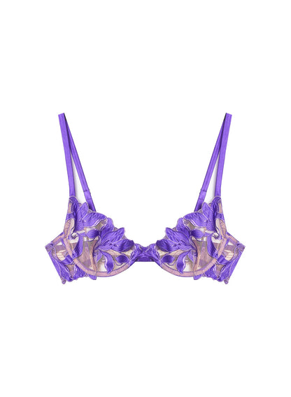 Fleur du Mal Purple Lily Embroidery Plunge Demi Bra
