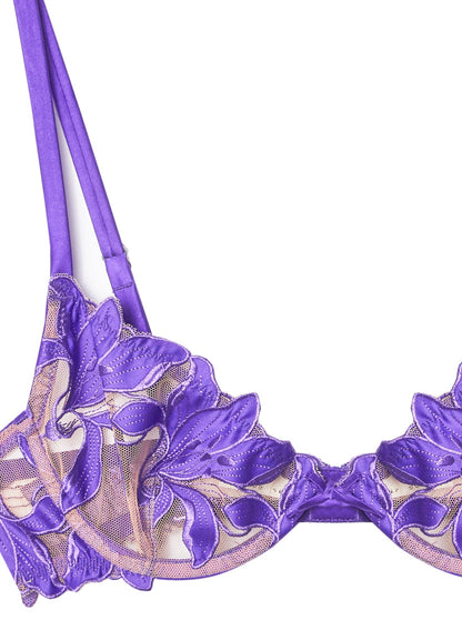 Fleur du Mal Purple Lily Embroidery Plunge Demi Bra