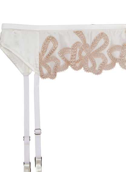 Fleur du Mal Ivory Bow Guipure Embroidery Garter