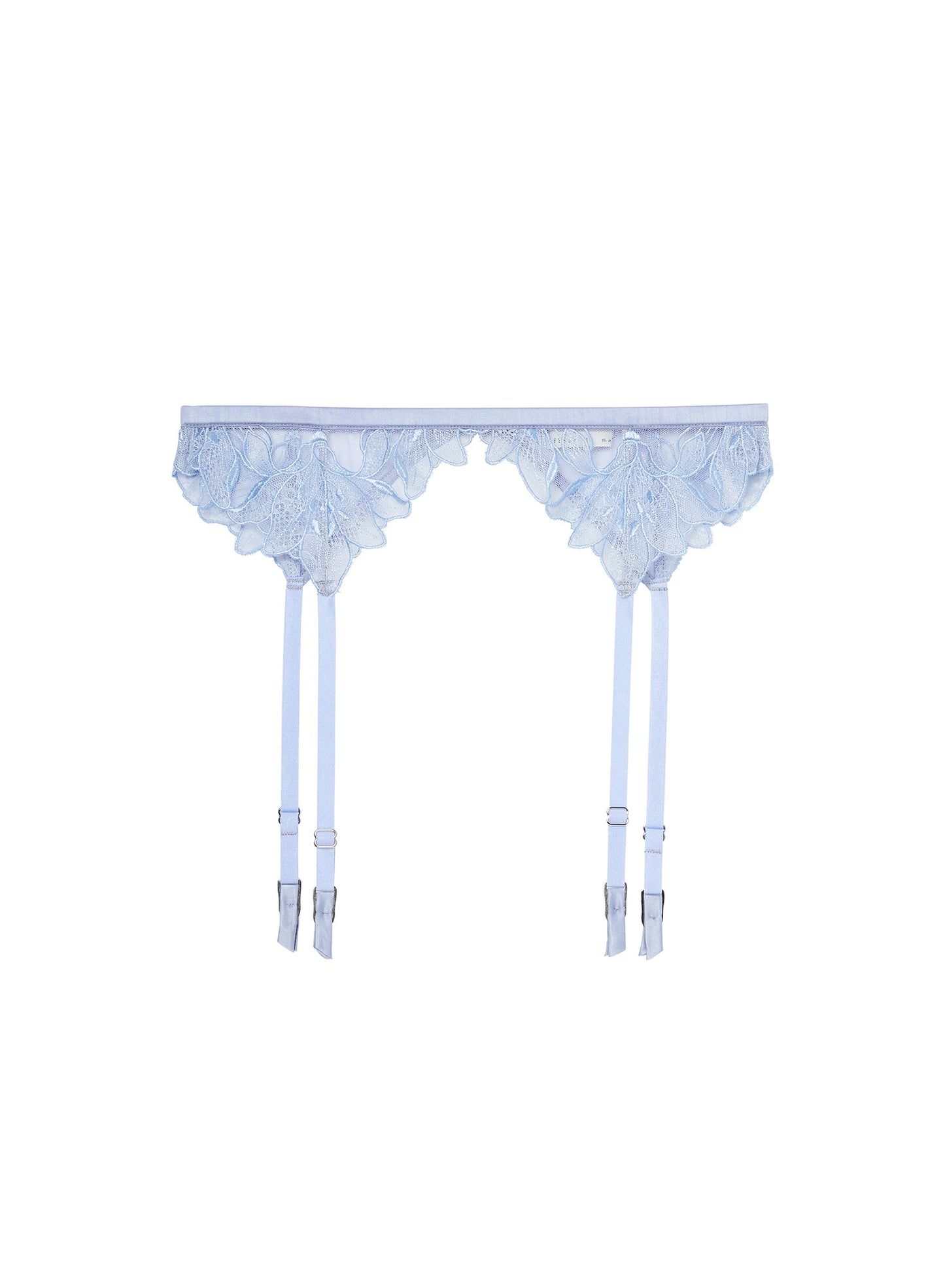 Fleur du Mal Light Blue Lily Embroidery Garter Belt