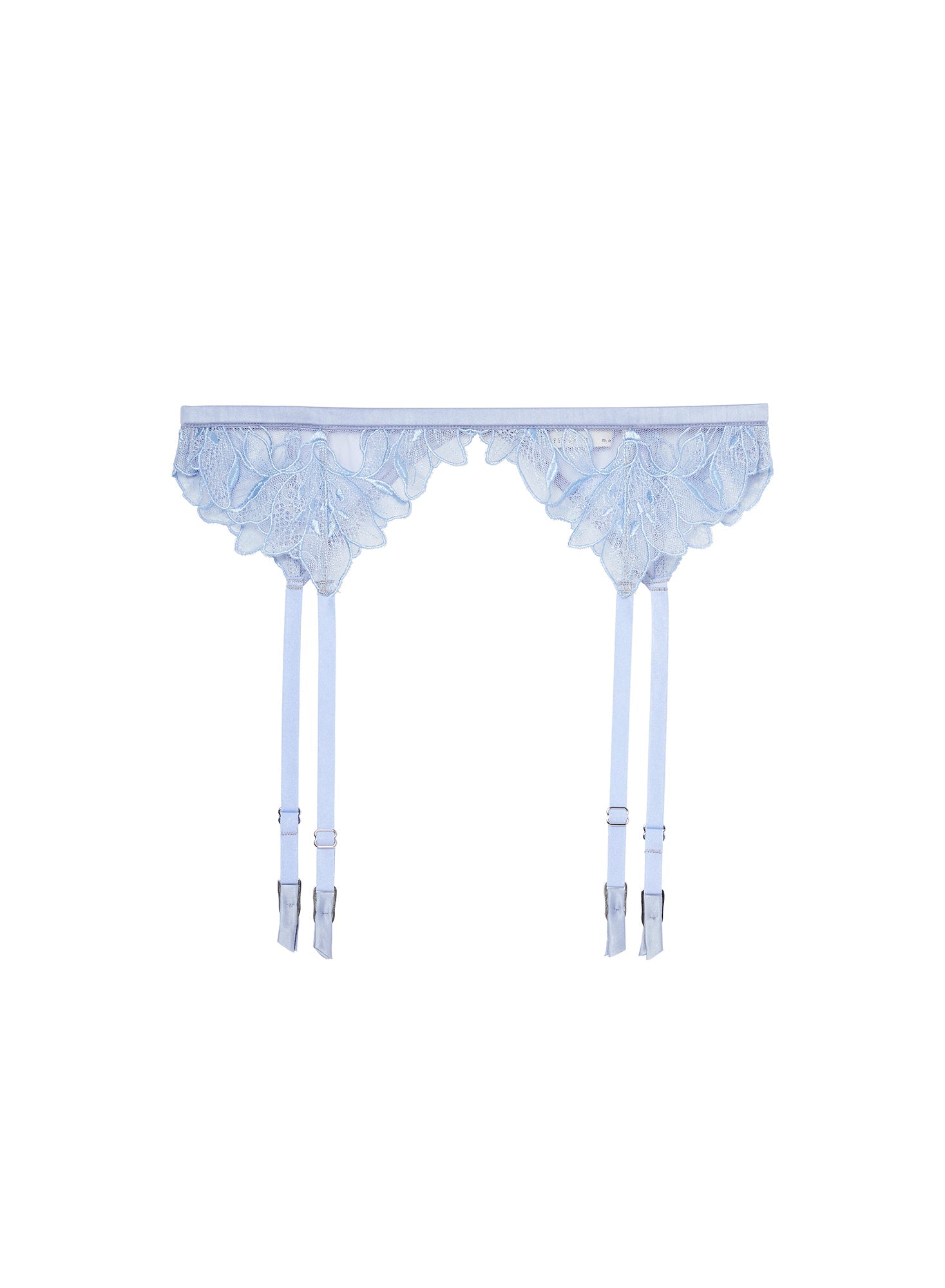 Fleur du Mal Light Blue Lily Embroidery Garter Belt