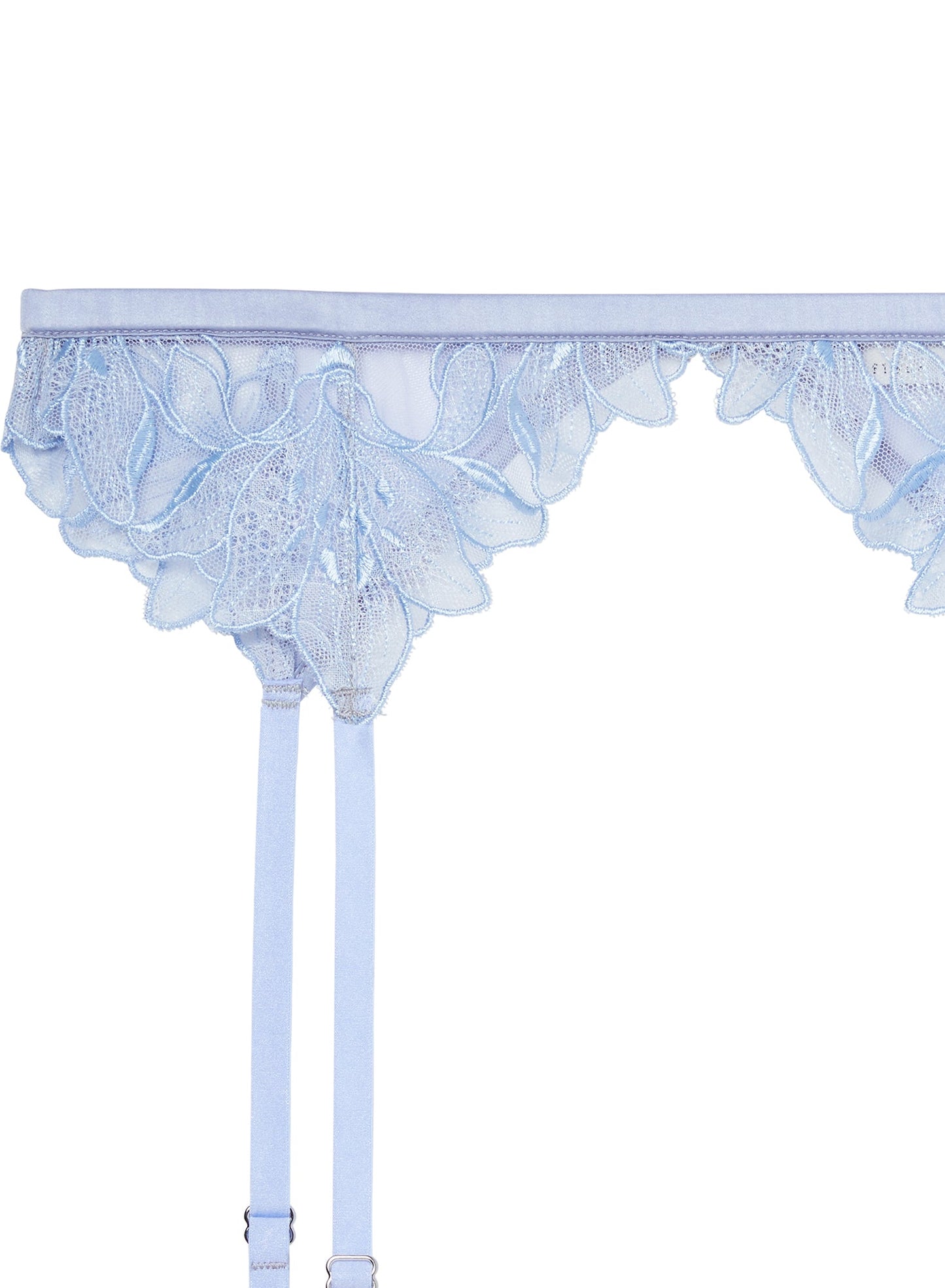 Fleur du Mal Light Blue Lily Embroidery Garter Belt