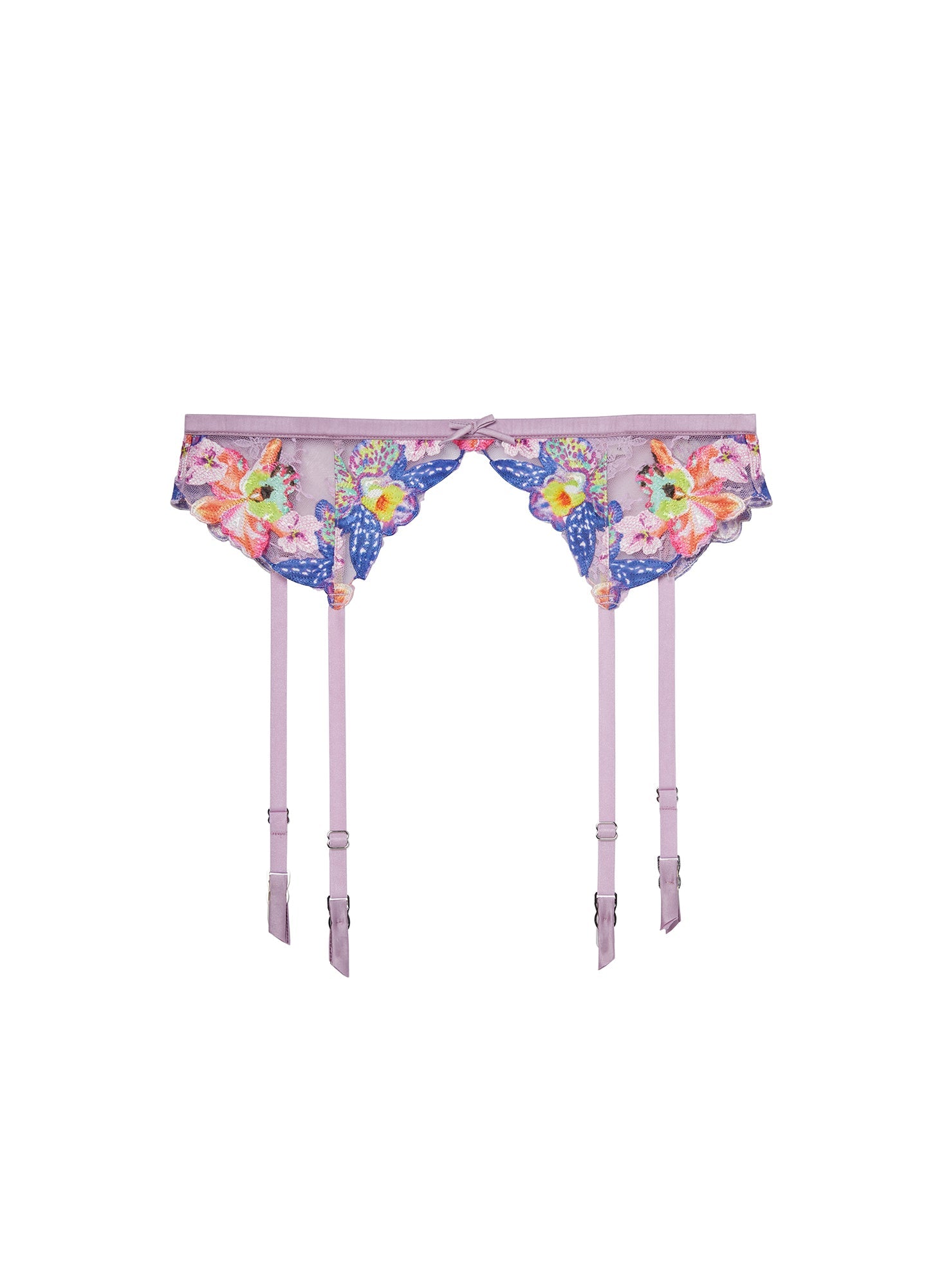 Fleur du Mal Lilac Orchid Embroidery Garter