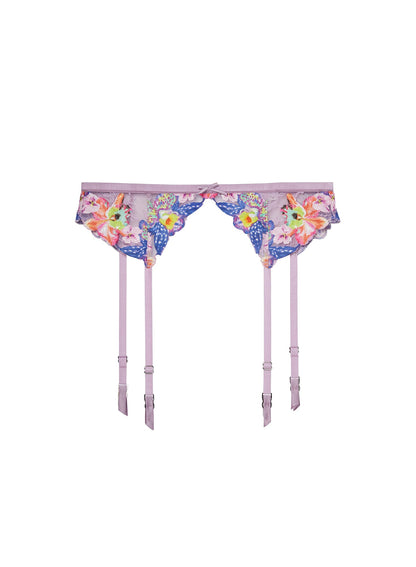 Fleur du Mal Lilac Orchid Embroidery Garter