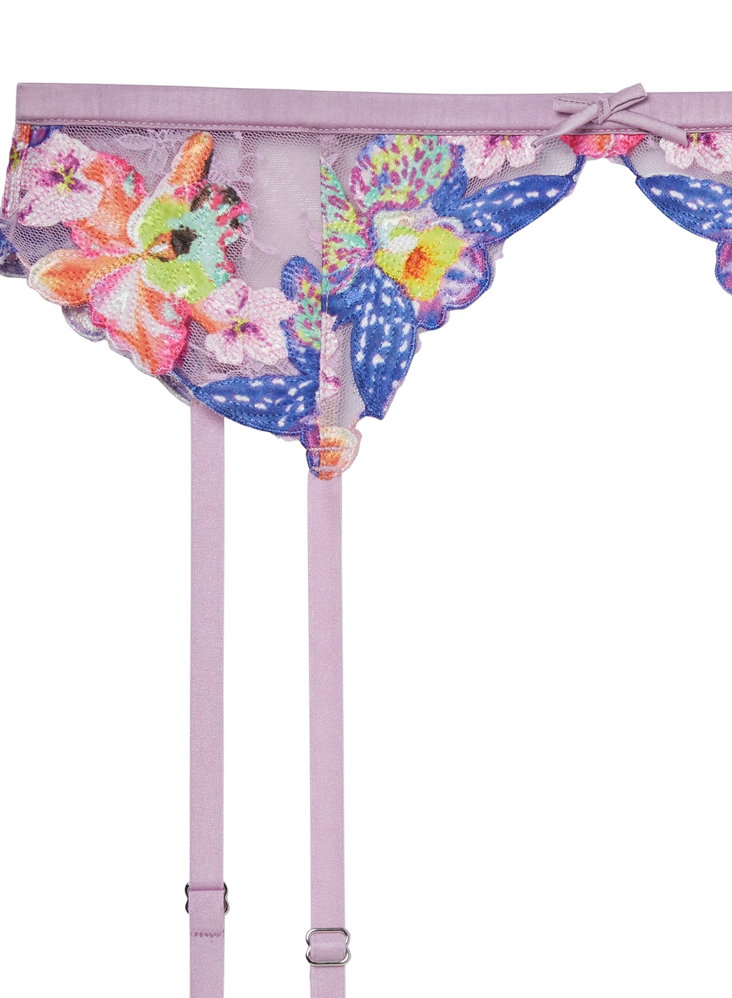 Fleur du Mal Lilac Orchid Embroidery Garter
