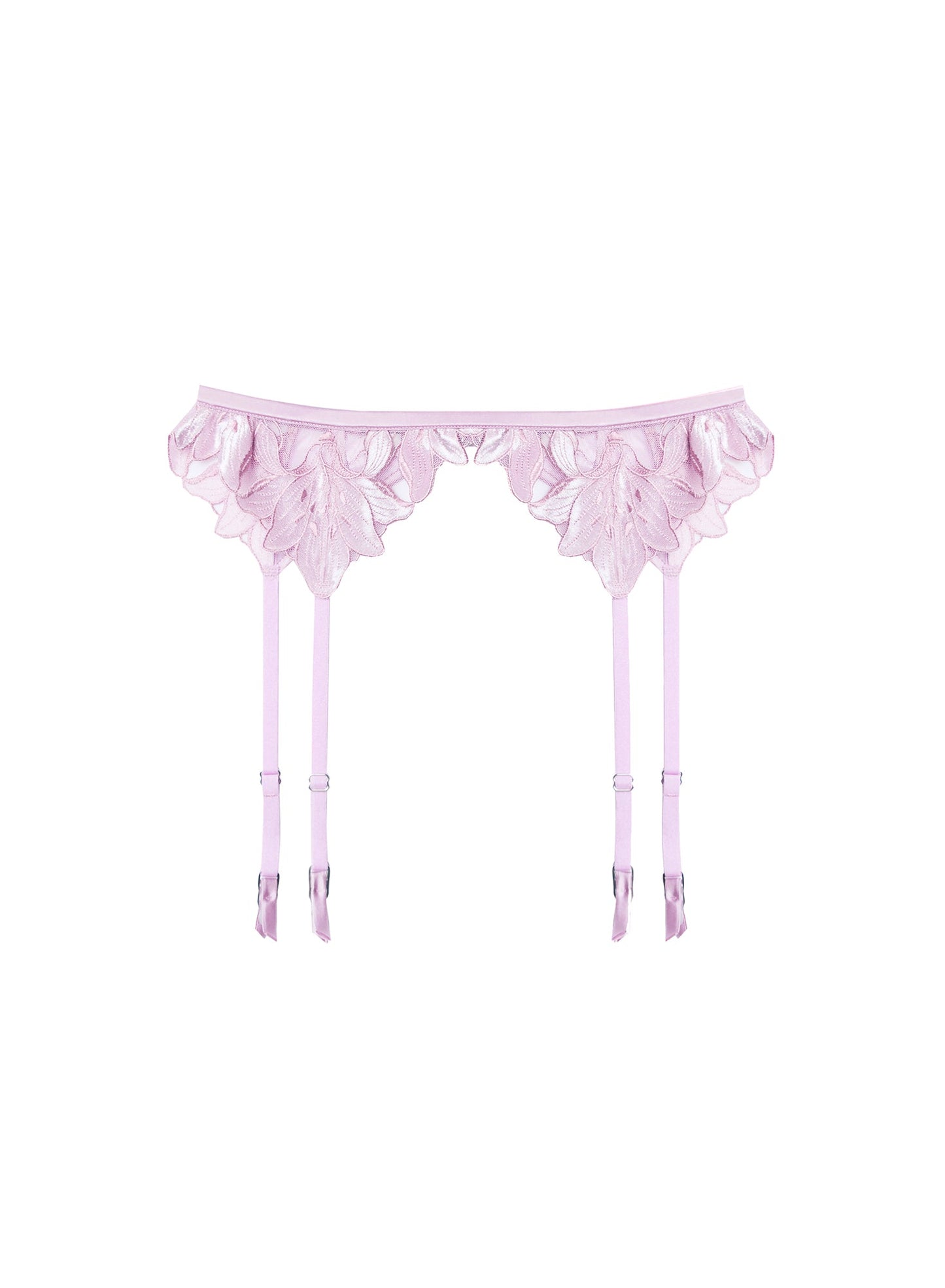 Fleur du Mal Light Pink Lily Embroidery Garter Belt