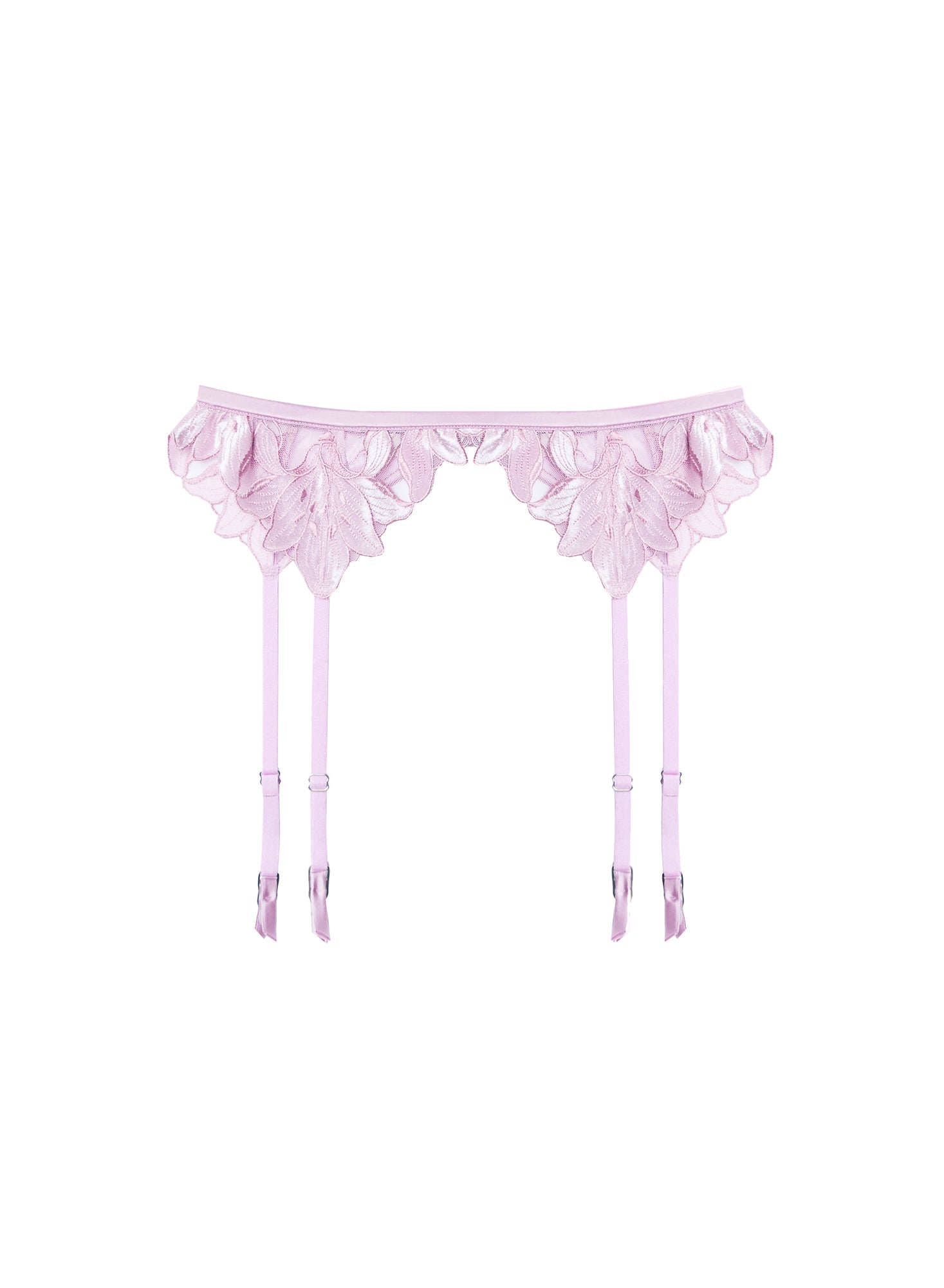 Fleur du Mal Light Pink Lily Embroidery Garter Belt