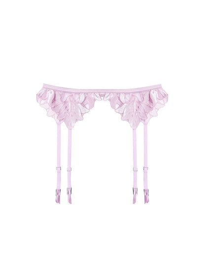 Fleur du Mal Light Pink Lily Embroidery Garter Belt
