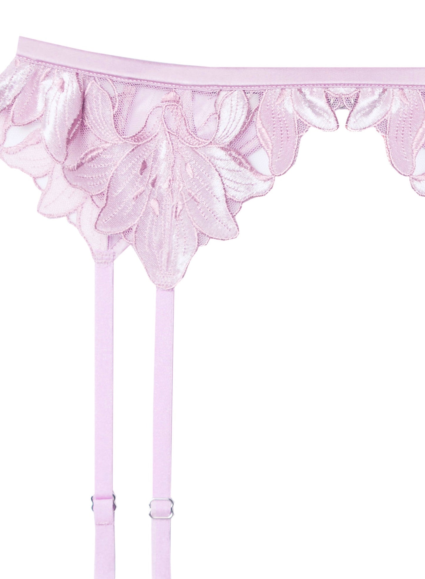 Fleur du Mal Light Pink Lily Embroidery Garter Belt