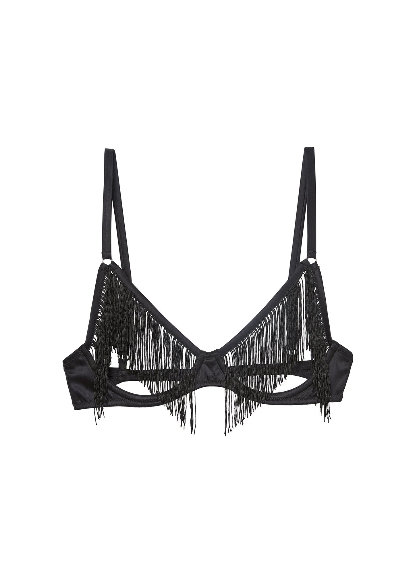 Fleur du Mal Black Fringe Ouvert Bra