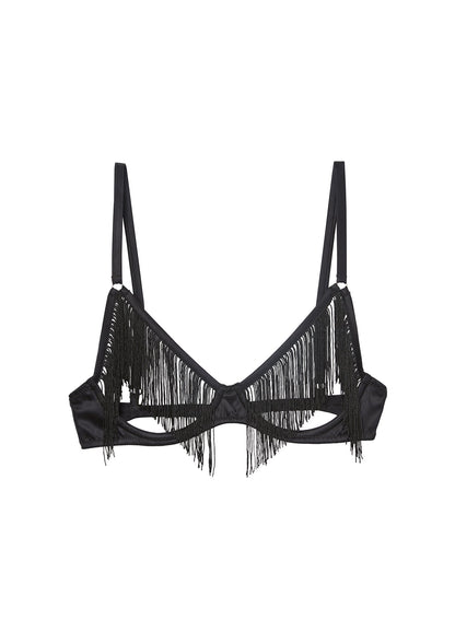 Fleur du Mal Black Fringe Ouvert Bra