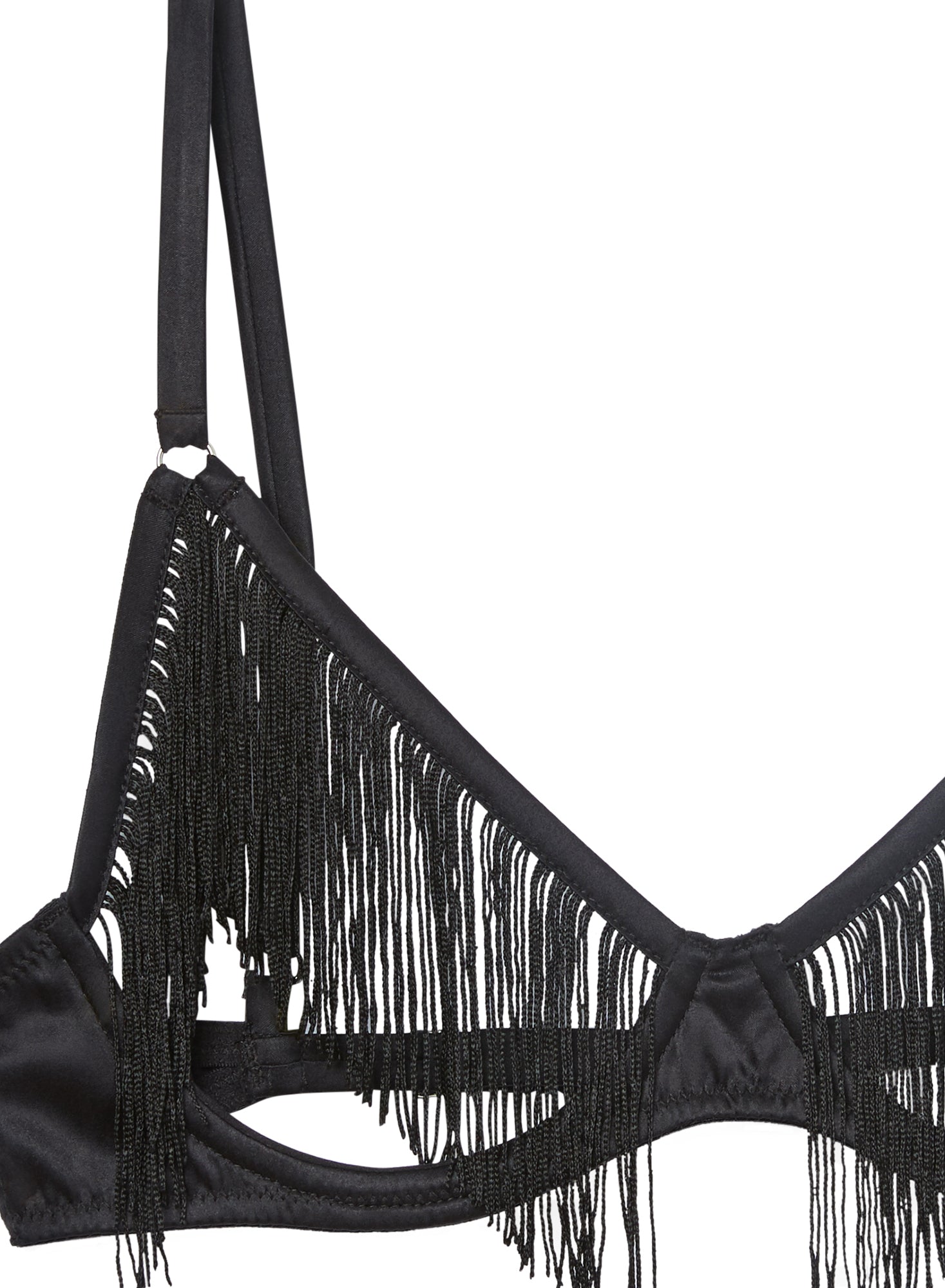 Fleur du Mal Black Fringe Ouvert Bra