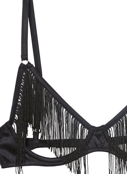 Fleur du Mal Black Fringe Ouvert Bra