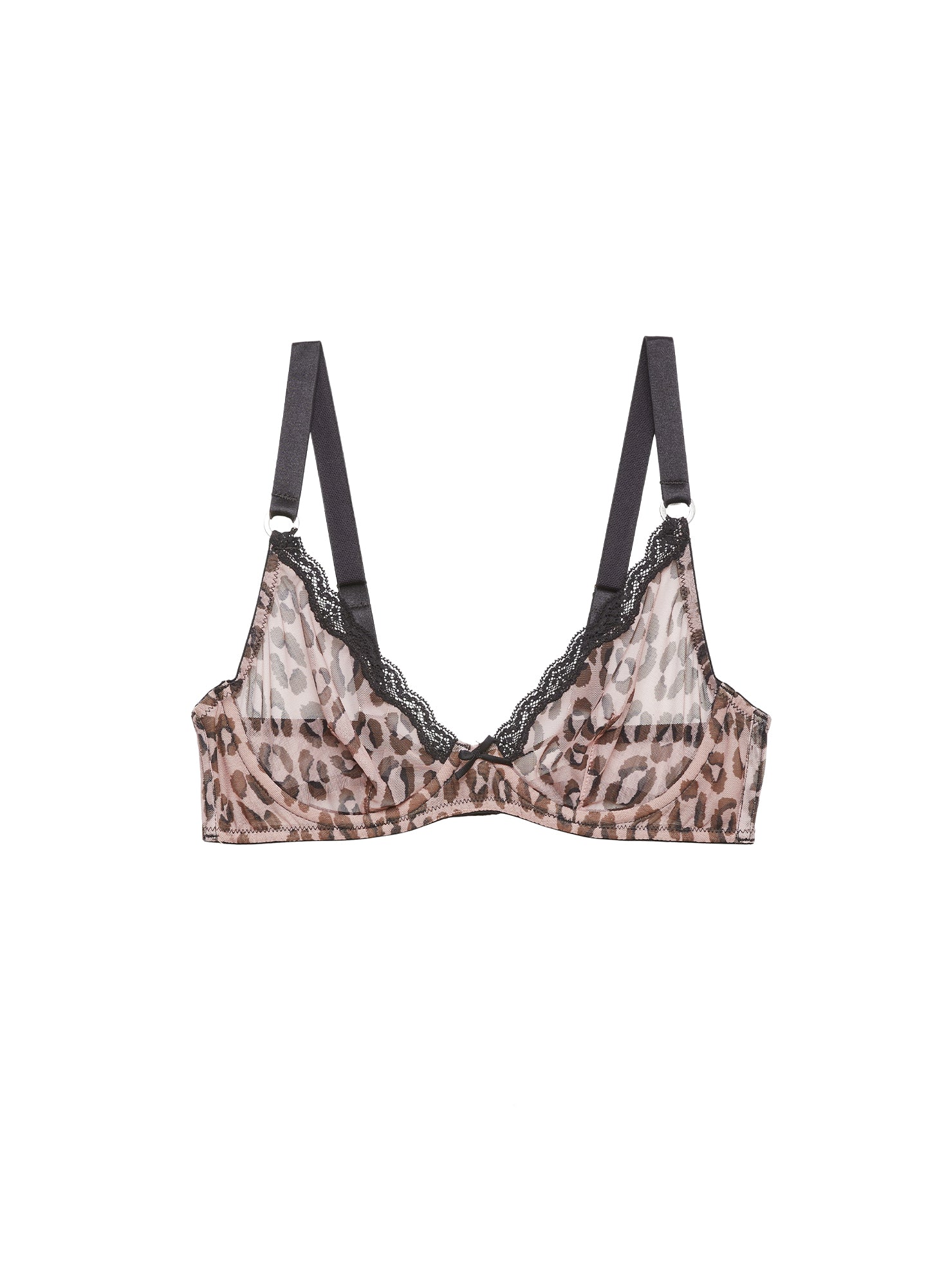 Fleur du Mal Leopard Print Sheer Tulle Demi Bra